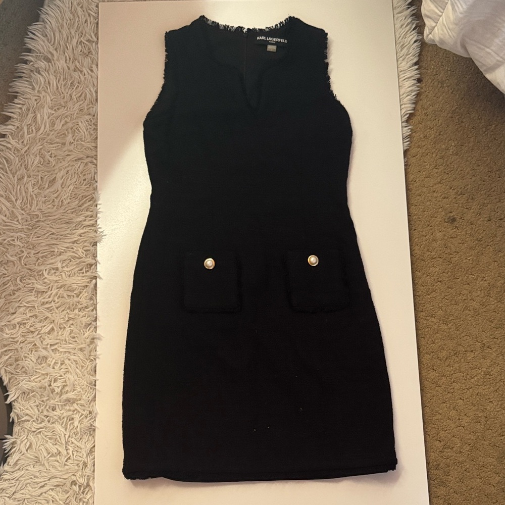 Karl Lagerfeld Black Mini Dress with Pocket Accents